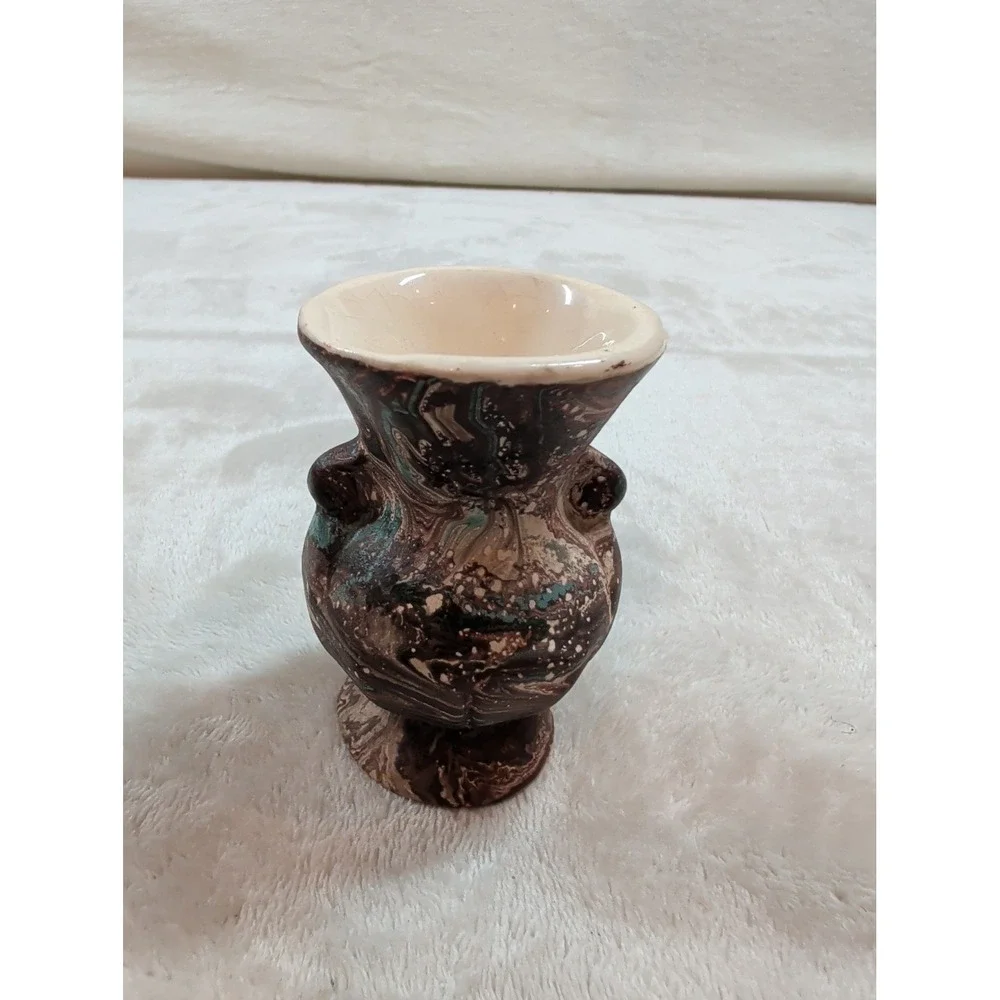 VTG Nemadji‎ Pottery Miniature Vase Marbleized Earth Tone Swirl Bud Vase 3.25
